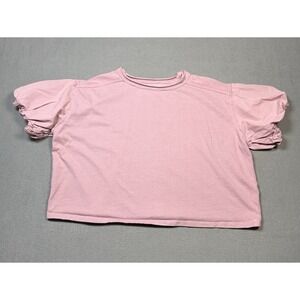We The Free Puff Sleeve Crop Top Womens XS Pink Boxy Oversized Slouchy